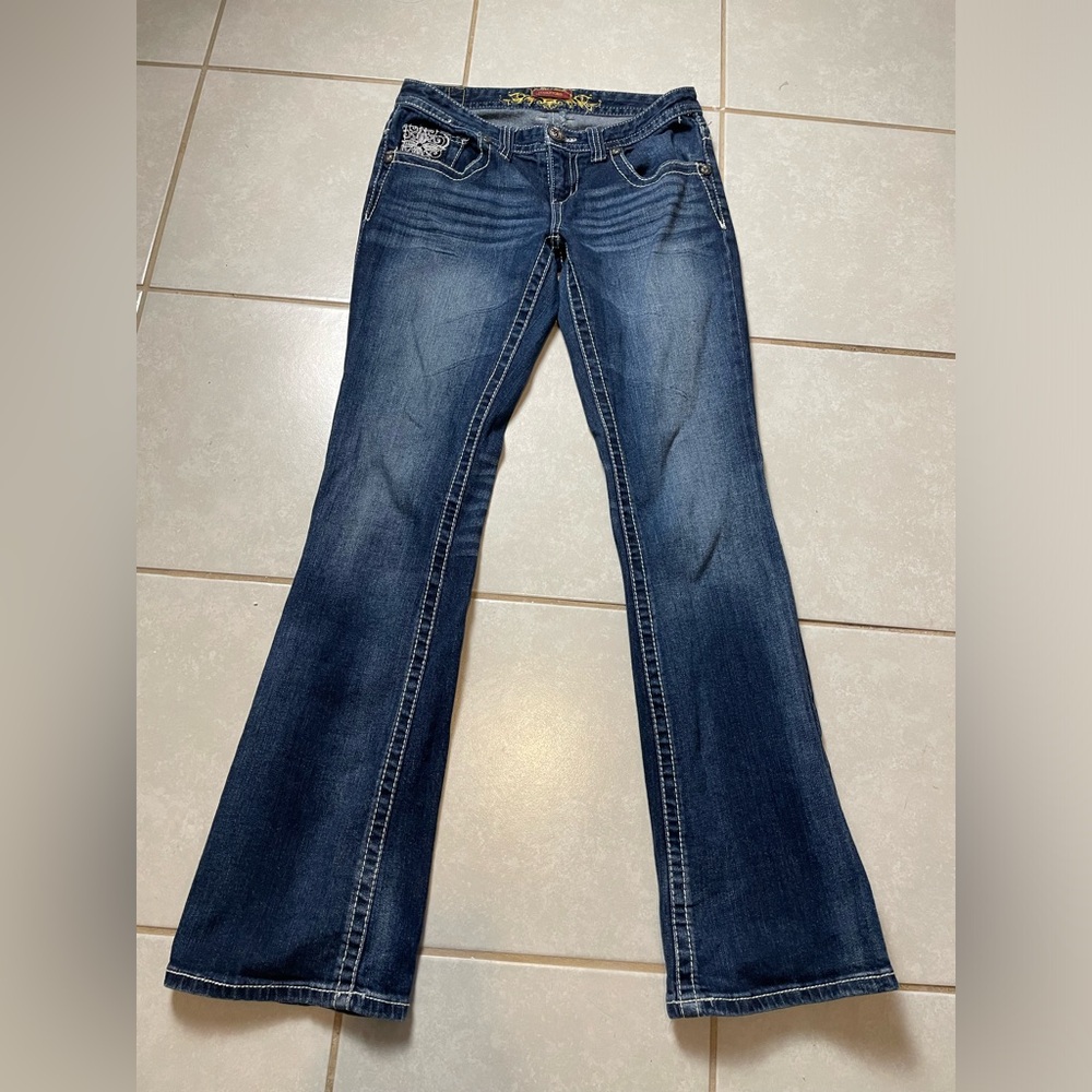 Maurices Jeans Women 5/6 Reg Bootcut Western Low Rise Stretch Embroidered Denim